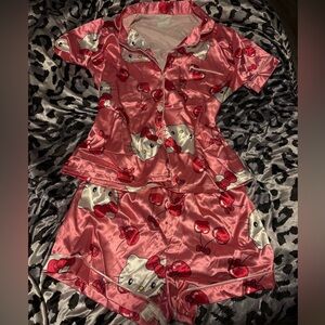 Hello Kitty Cherry Print Satin Pajama Set